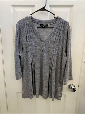 Soft Knit Heather Gray Pleated V-Neck Blouse